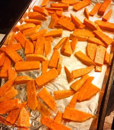 sweet potato fries baking shee